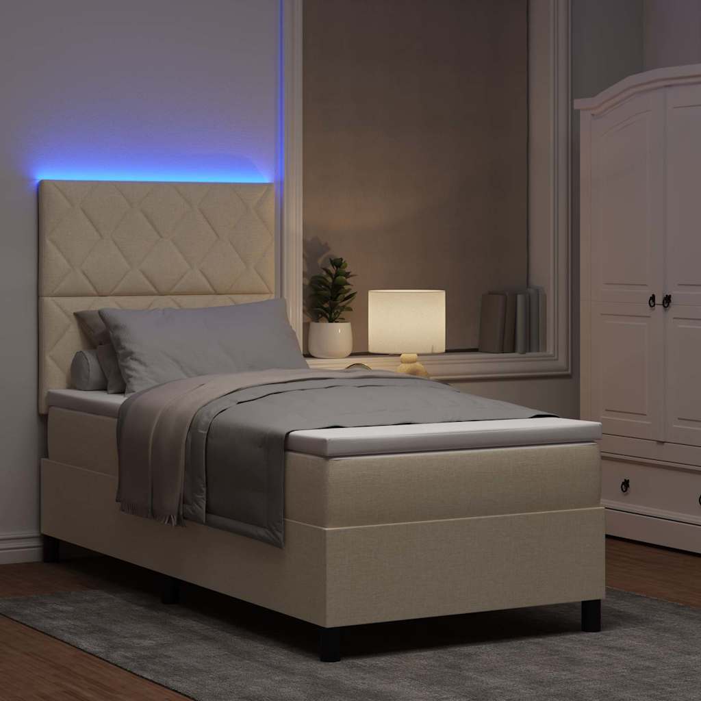 Boxspring bed met LED-stripverlichting Crème 90 x 190 cm Stof – afbeelding 5