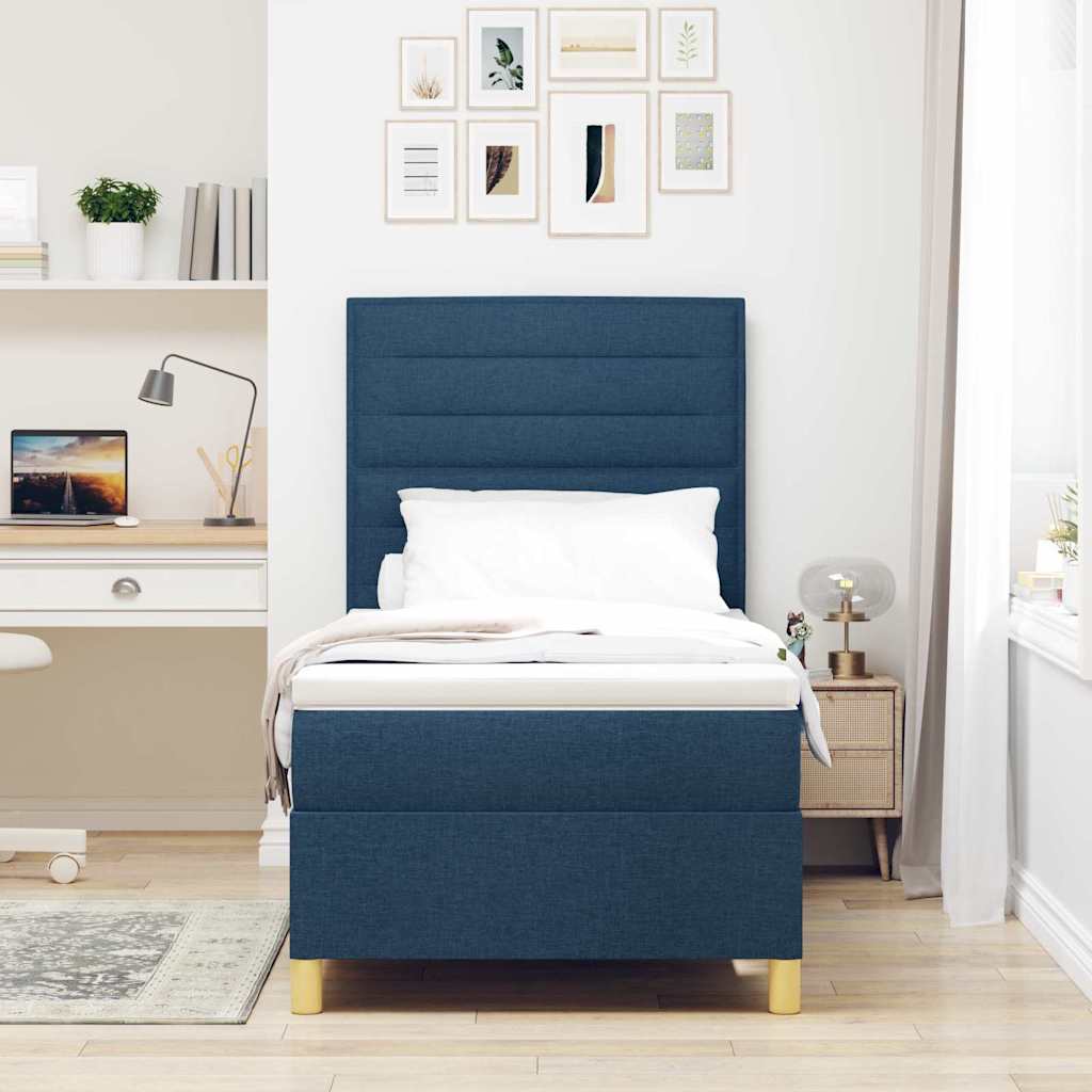LED Box Spring Bed met matras Blauw 80 x 200 cm Stof – afbeelding 4