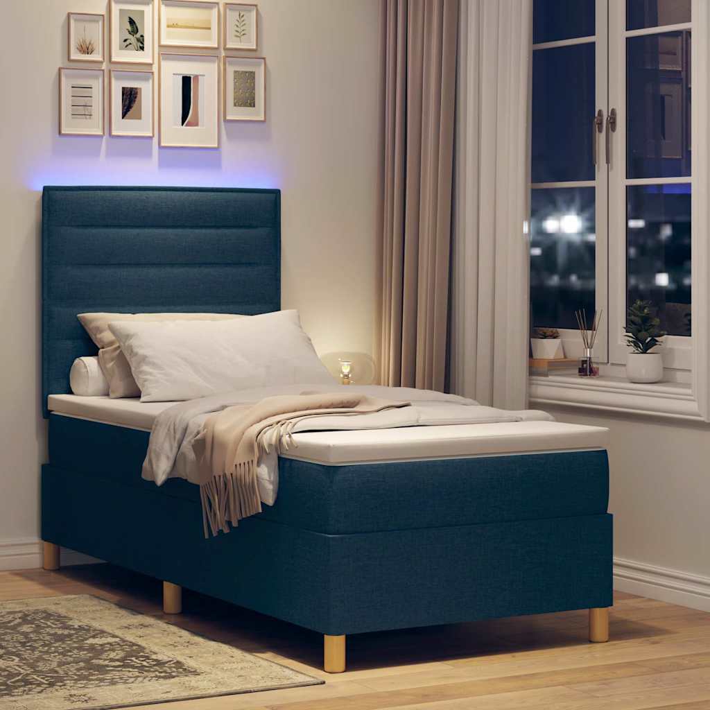 LED Box Spring Bed met matras Blauw 80 x 200 cm Stof – afbeelding 5
