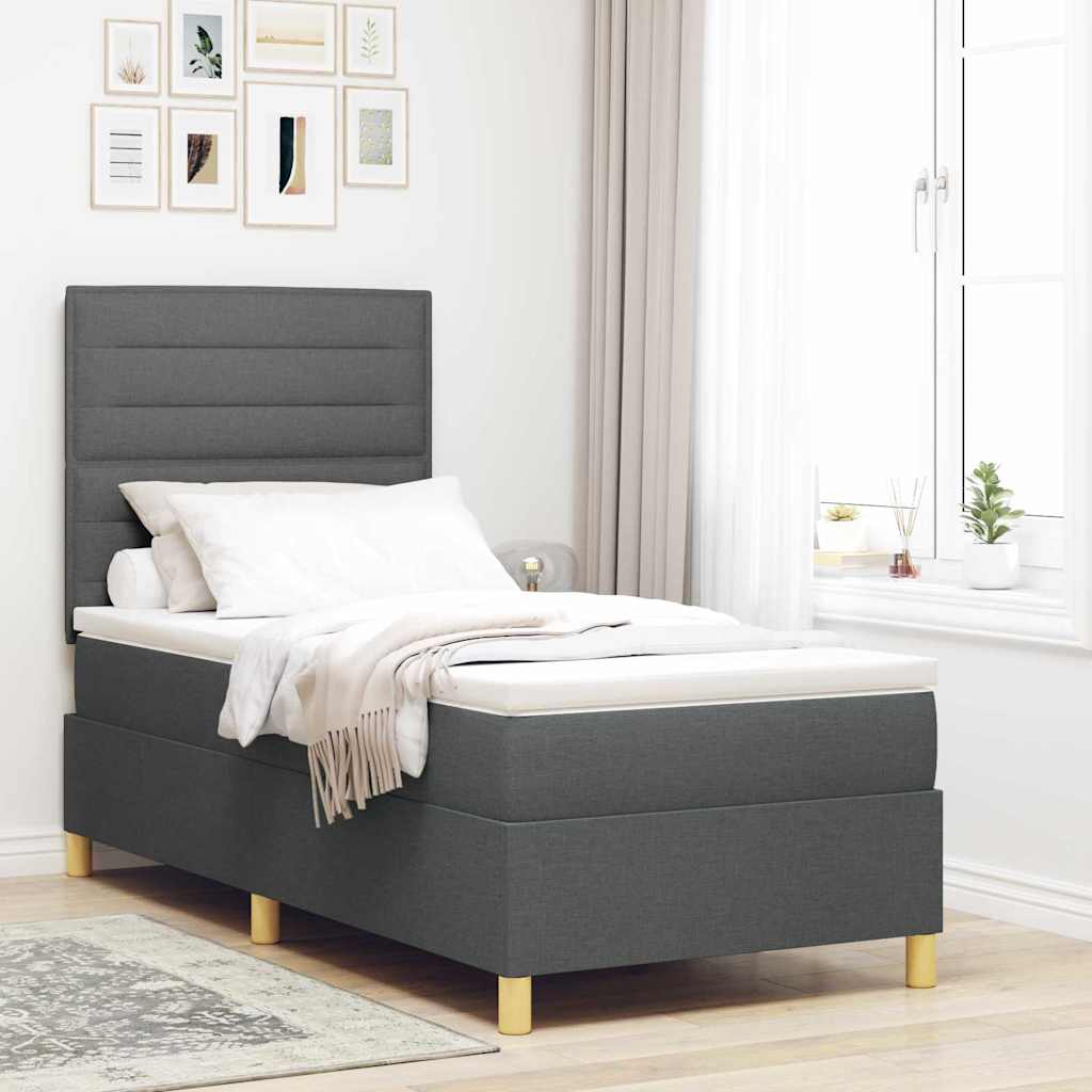 LED Box Spring Bed met matras Donkergrijs 100 x 200 cm Stof – afbeelding 1
