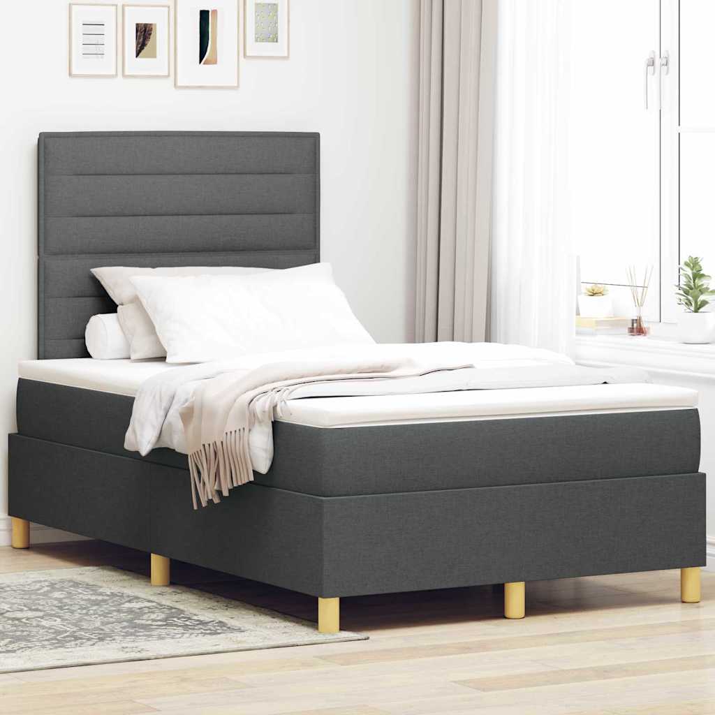 LED Box Spring Bed met matras Donkergrijs 120 x 190 cm Stof – afbeelding 1