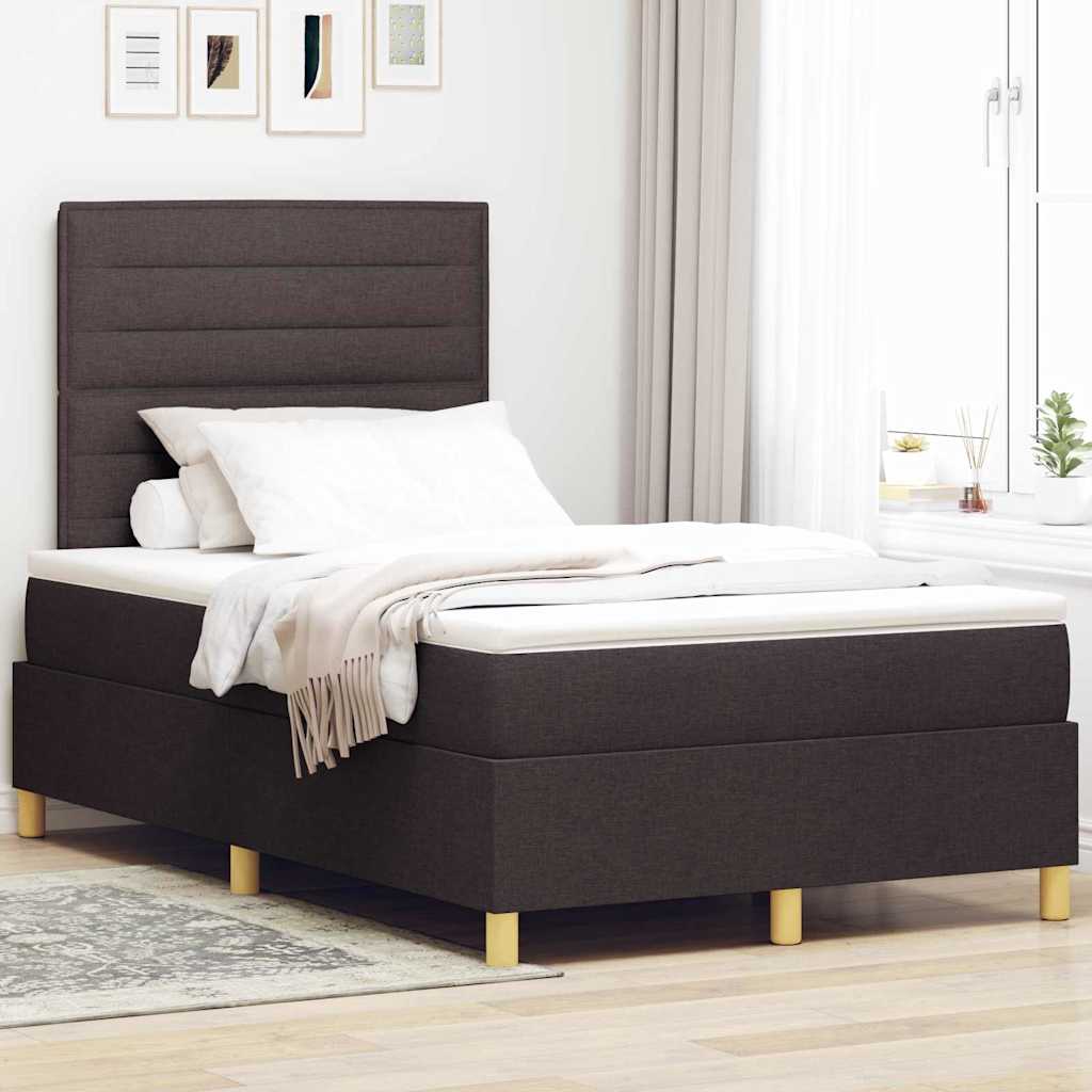 LED Box Spring Bed met matras Donkerbruin 120 x 190 cm Stof – afbeelding 1