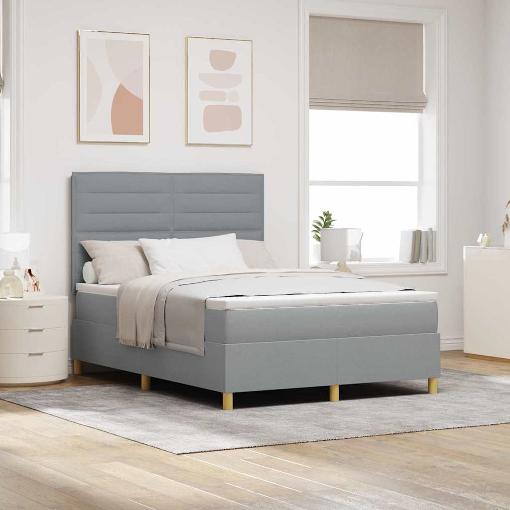 LED Box Spring Bed met matras Lichtgrijs 160 x 200 cm Stof – afbeelding 1