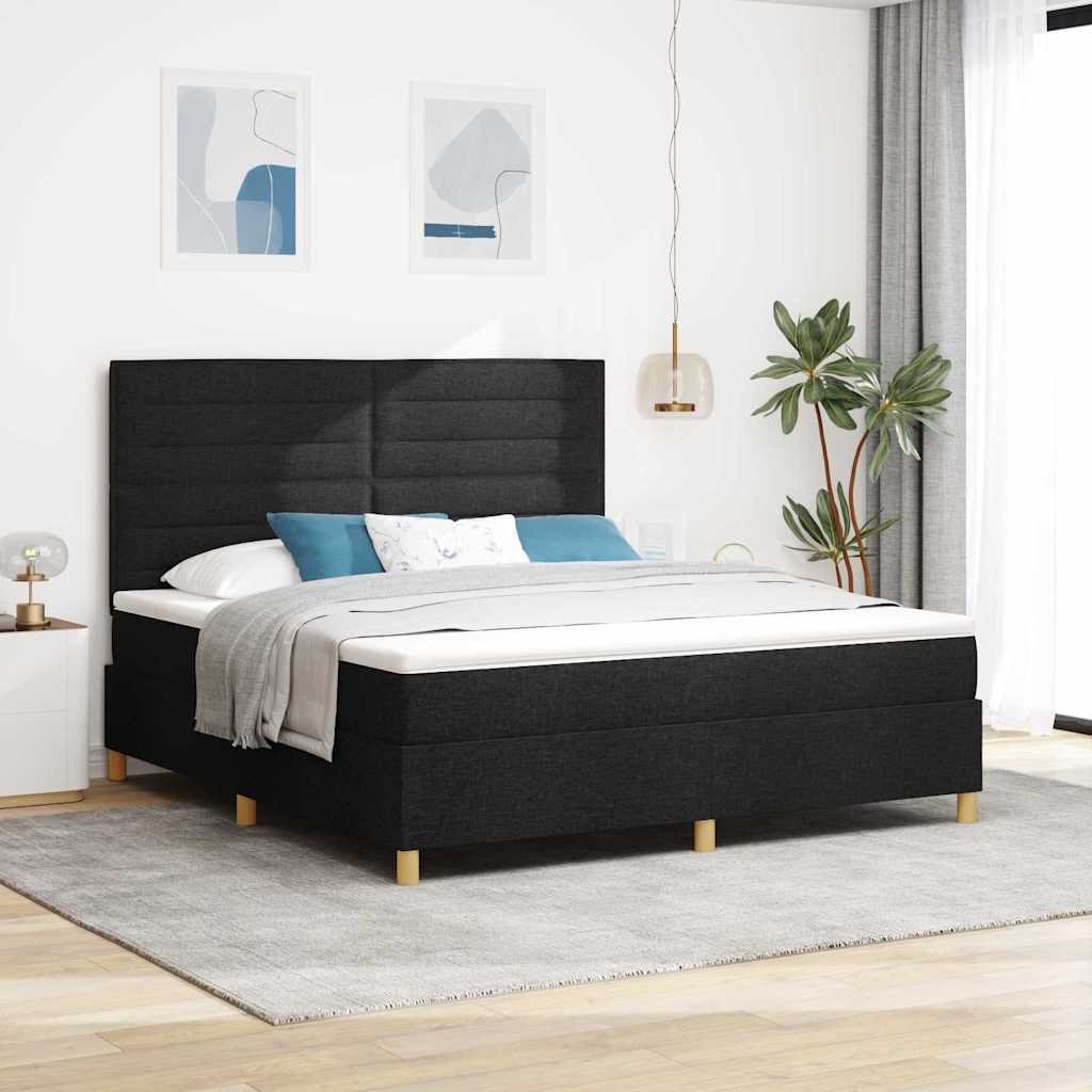 LED Box Spring Bed met matras Zwart 180 x 200 cm Stof – afbeelding 1