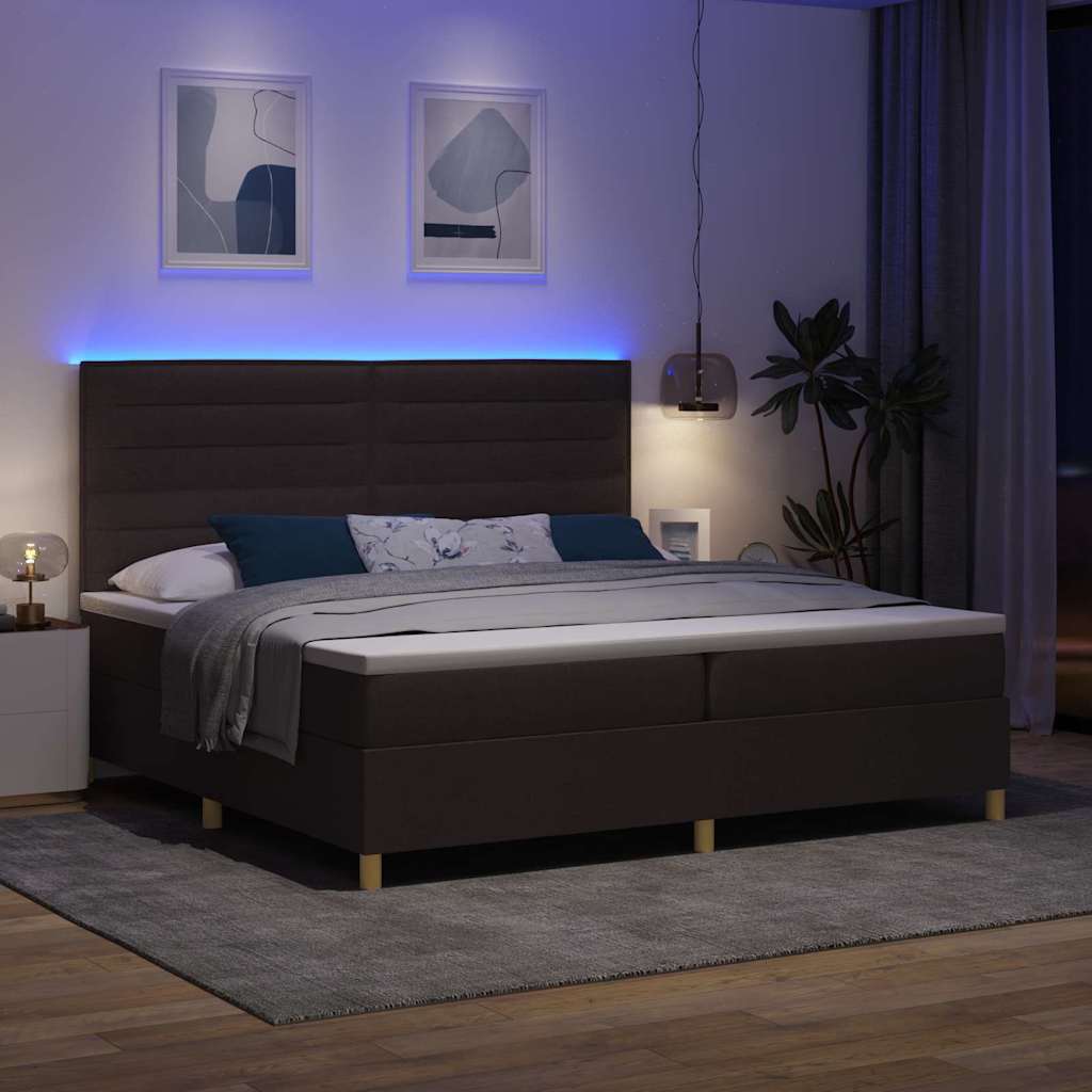 LED Box Spring Bed met matras Donkerbruin 200 x 200 cm Stof – afbeelding 5