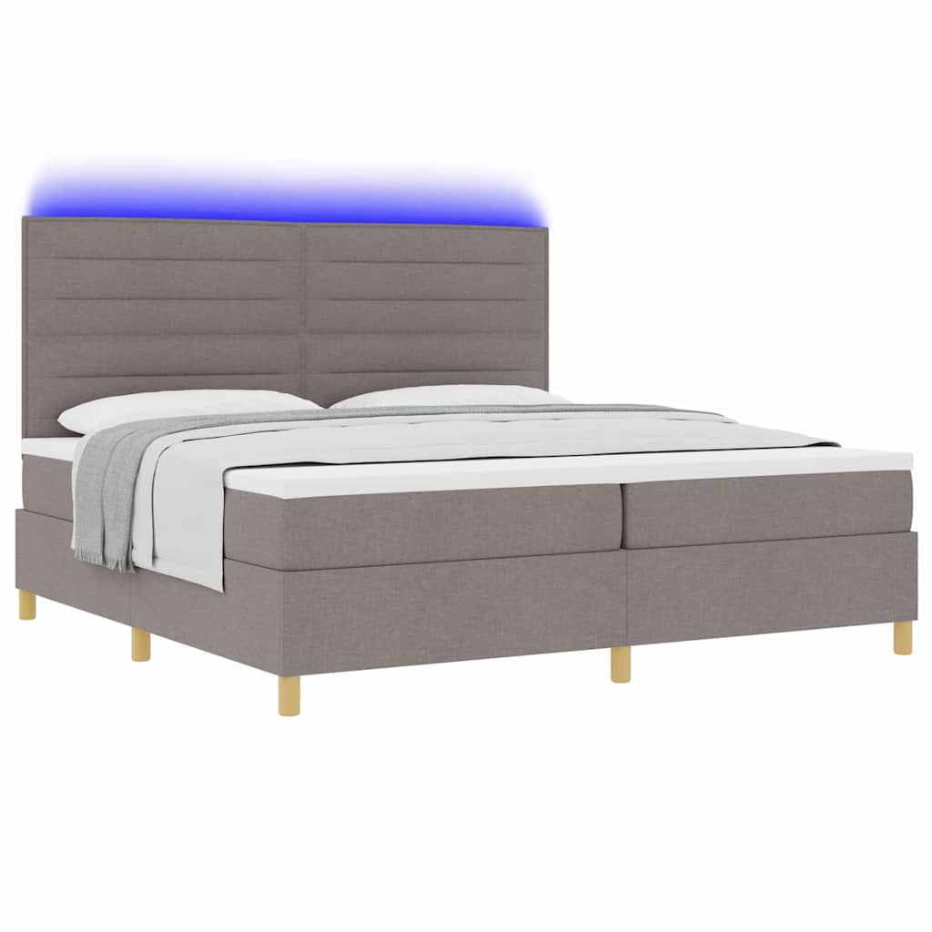 LED Box Spring Bed met matras Taupe 200 x 200 cm Stof – afbeelding 3