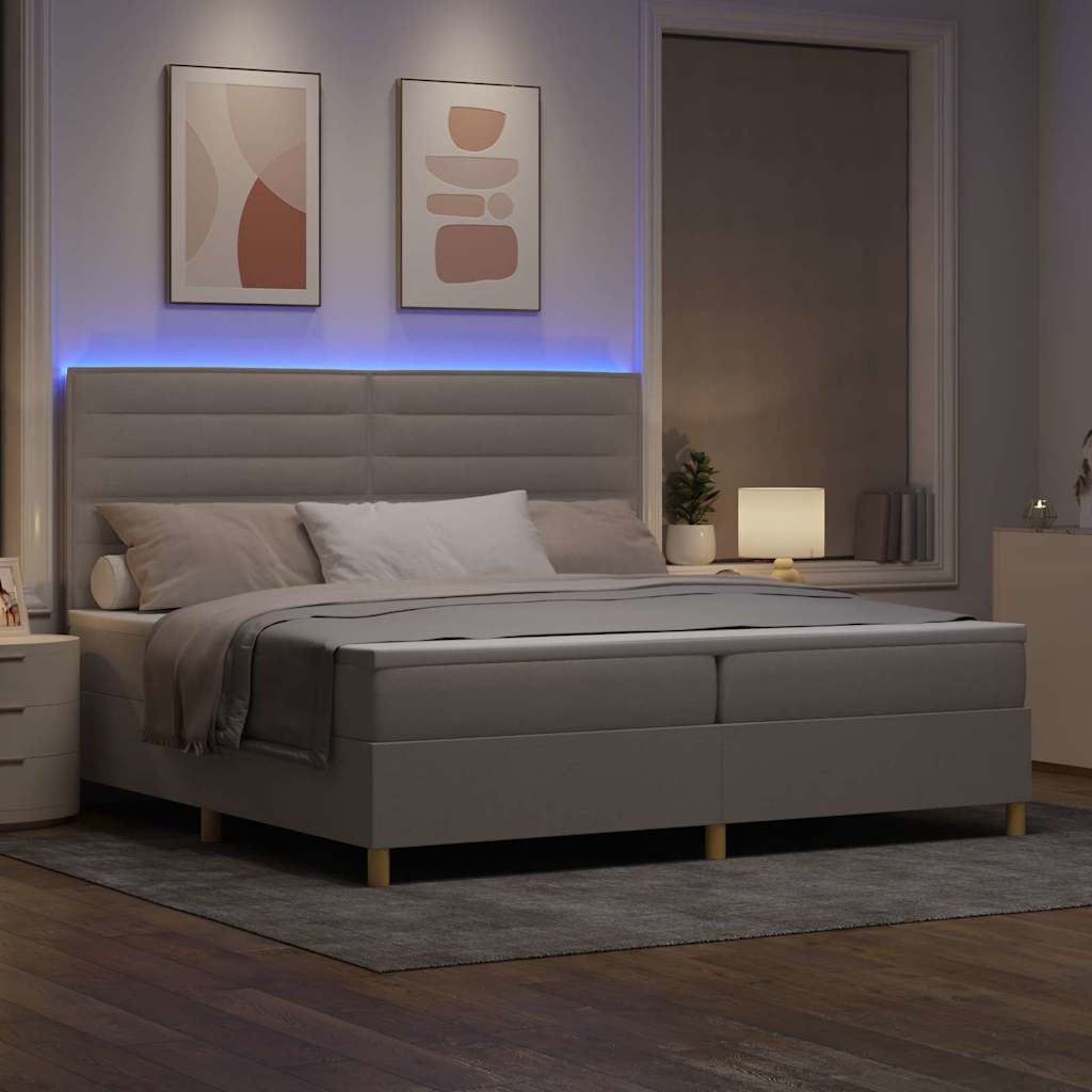 LED Box Spring Bed met matras Taupe 200 x 200 cm Stof – afbeelding 5