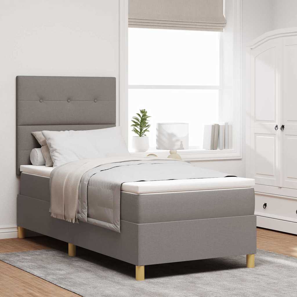 LED Box Spring Bed met matras Taupe 100 x 200 cm Stof – afbeelding 1