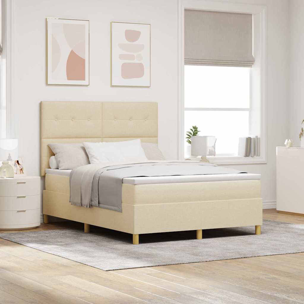 LED Box Spring Bed met hoofdeinde Crème 140 x 190 cm Stof – afbeelding 1