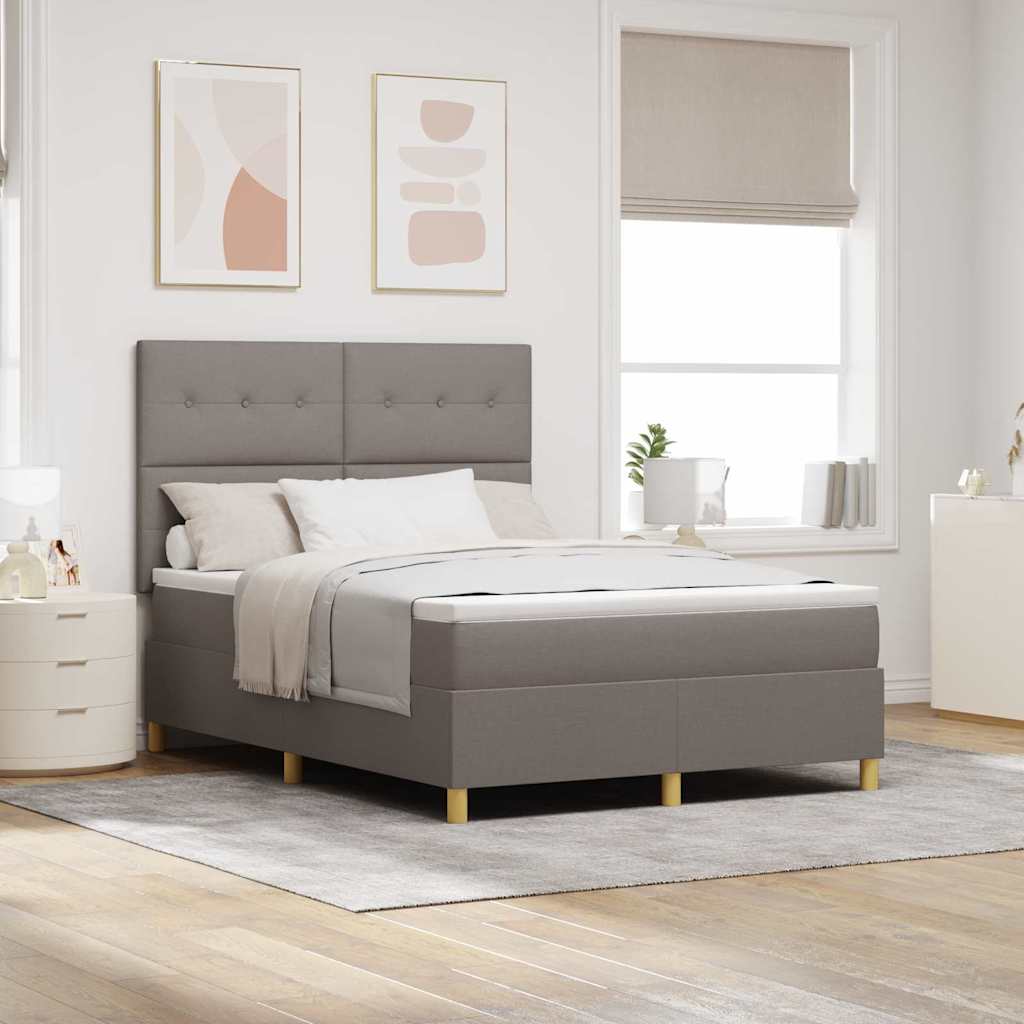 LED Box Spring Bed met matras Taupe 140 x 200 cm Stof