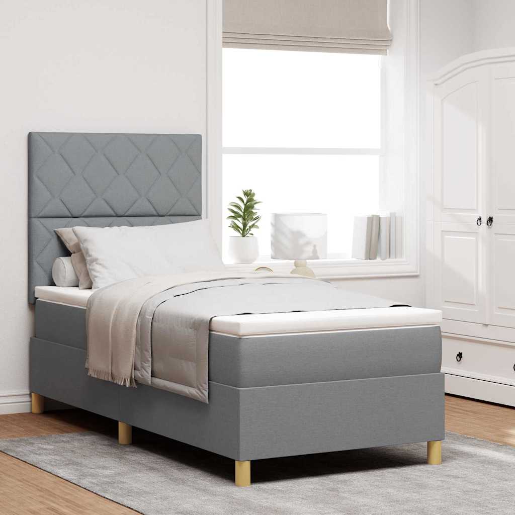 LED Box Spring Bed met hoofdeinde Lichtgrijs 90 x 190 cm Stof