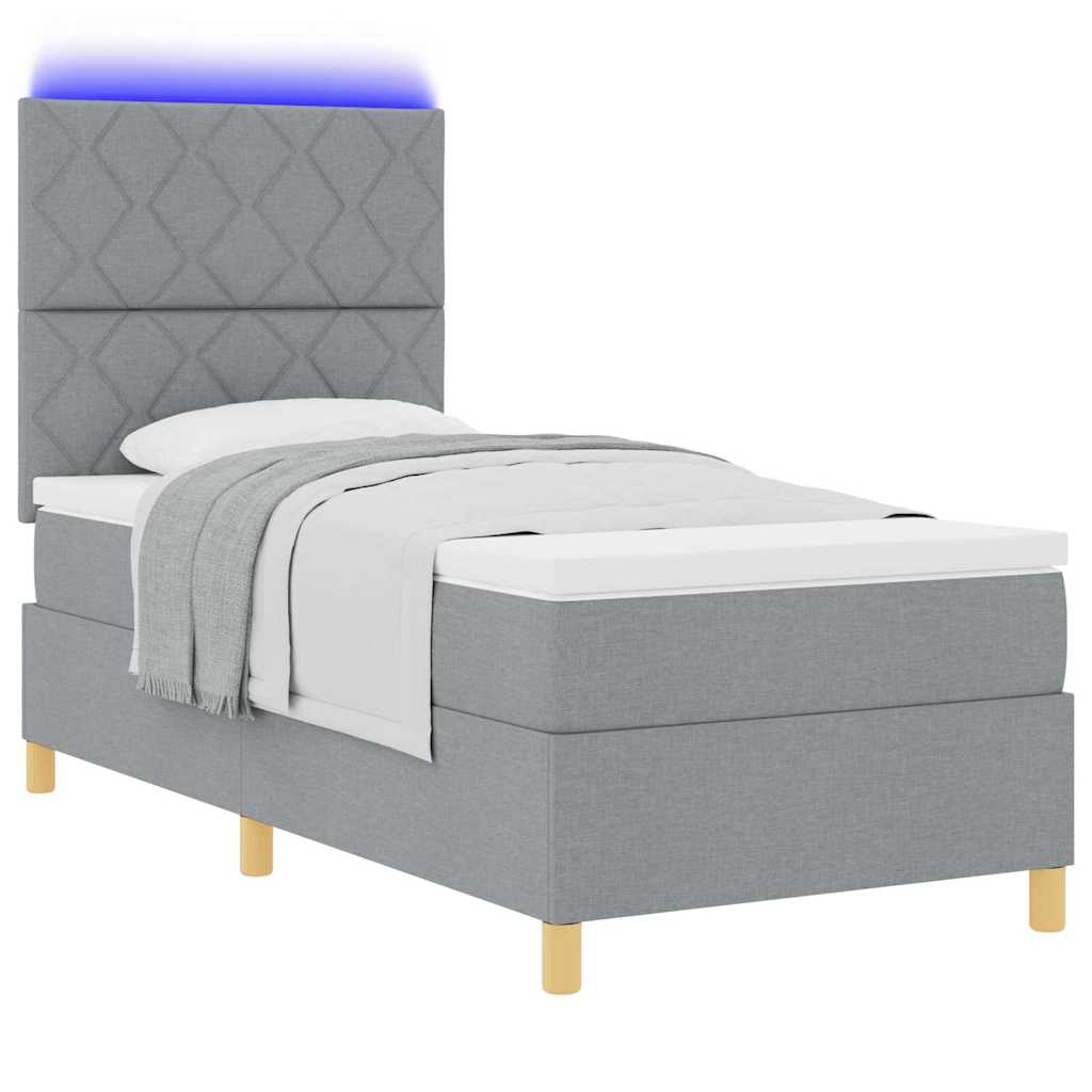 LED Box Spring Bed met hoofdeinde Lichtgrijs 90 x 190 cm Stof – afbeelding 3
