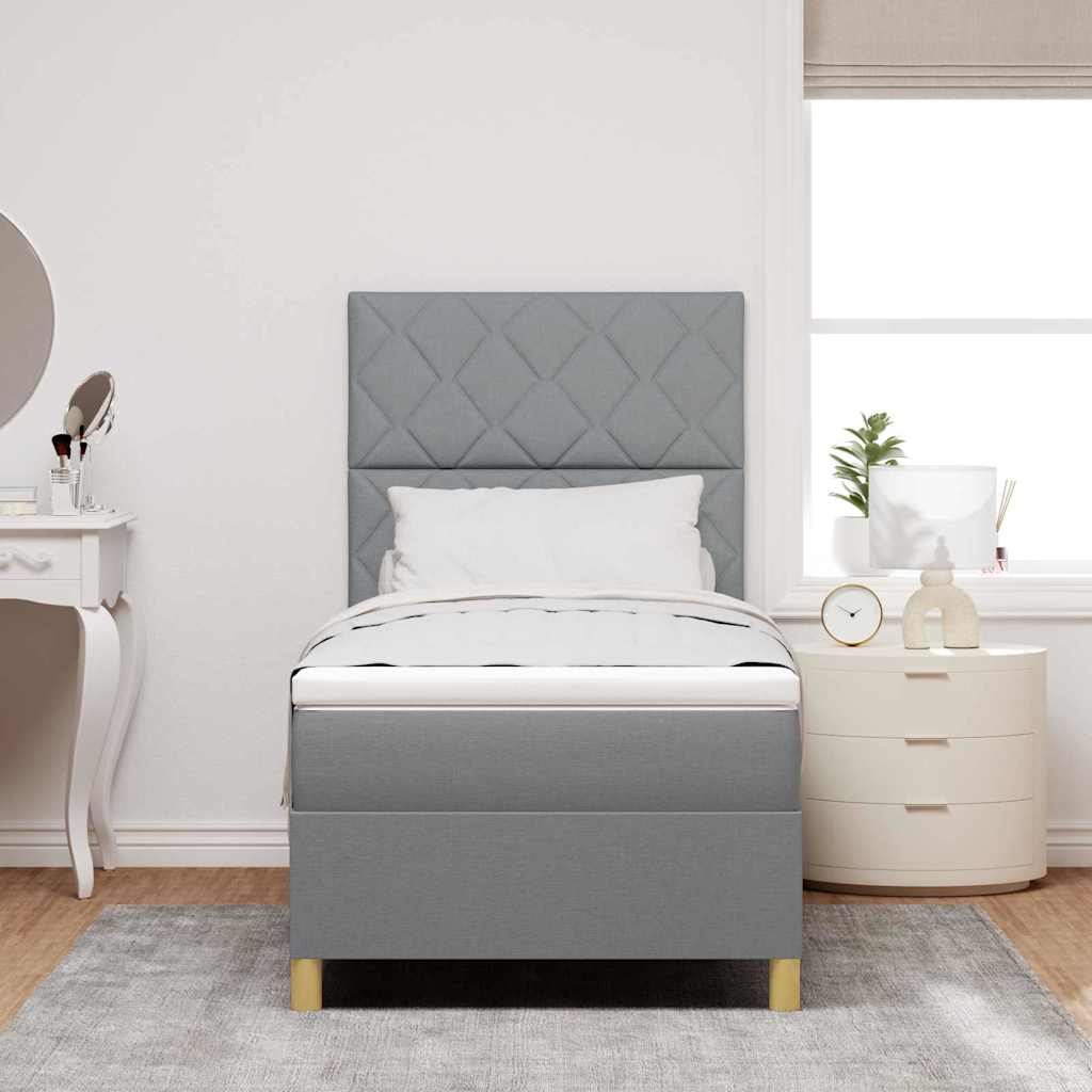 LED Box Spring Bed met hoofdeinde Lichtgrijs 90 x 190 cm Stof – afbeelding 4