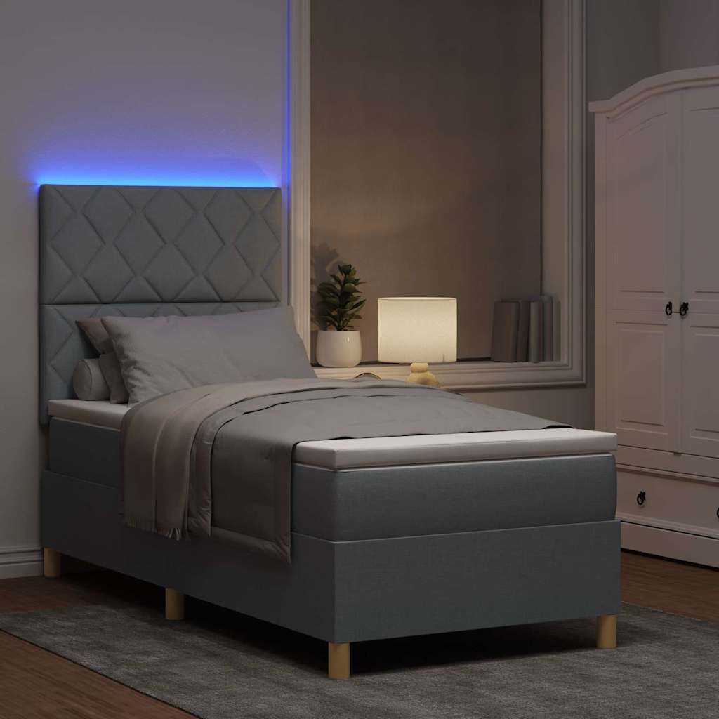 LED Box Spring Bed met hoofdeinde Lichtgrijs 90 x 190 cm Stof – afbeelding 5