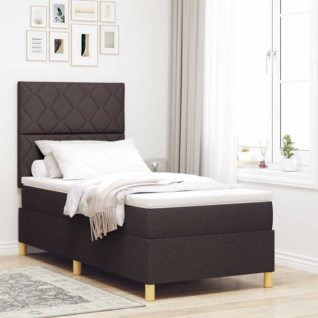 LED Box Spring Bed met matras Donkerbruin 100 x 200 cm Stof – afbeelding 1