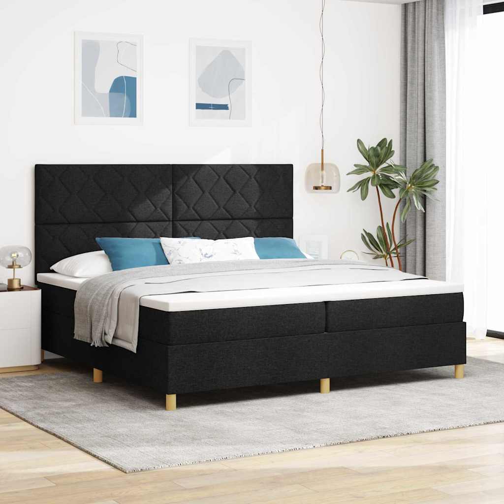 LED Box Spring Bed met matras Zwart 200 x 200 cm Stof – afbeelding 1