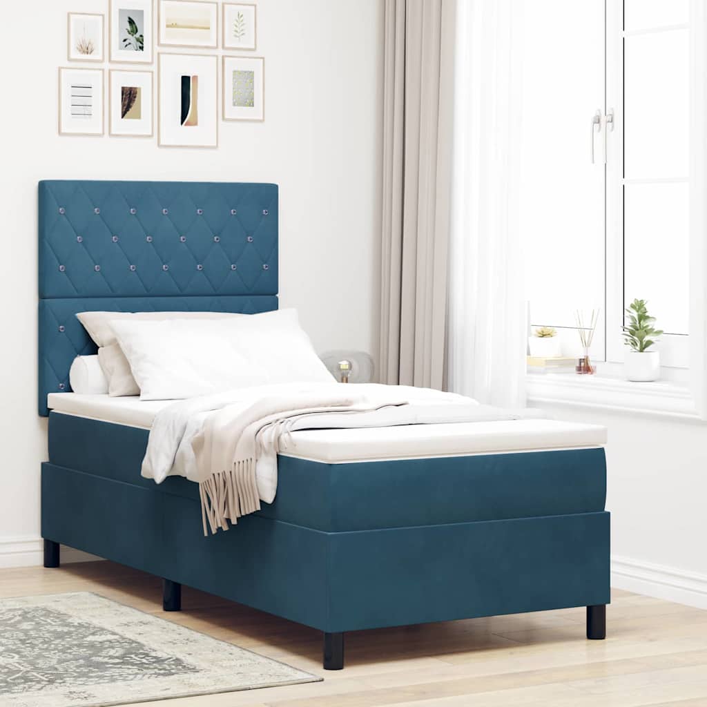 LED Box Spring Bed met matras Donkerblauw 90 x 190 cm Fluweel
