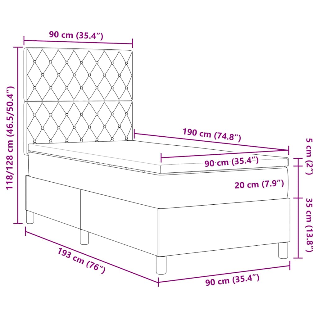 LED Box Spring Bed met matras Donkerblauw 90 x 190 cm Fluweel – afbeelding 12