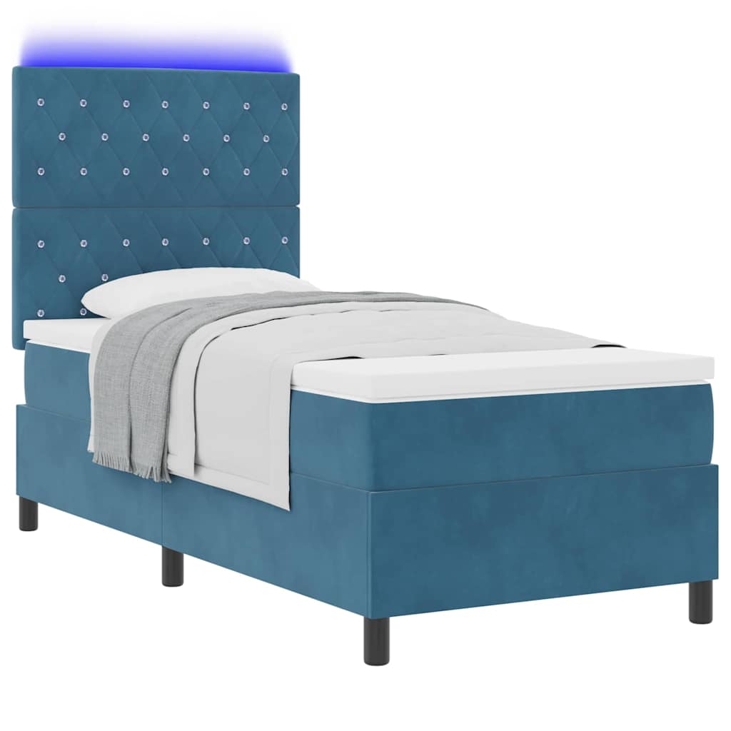 LED Box Spring Bed met matras Donkerblauw 90 x 190 cm Fluweel – afbeelding 3
