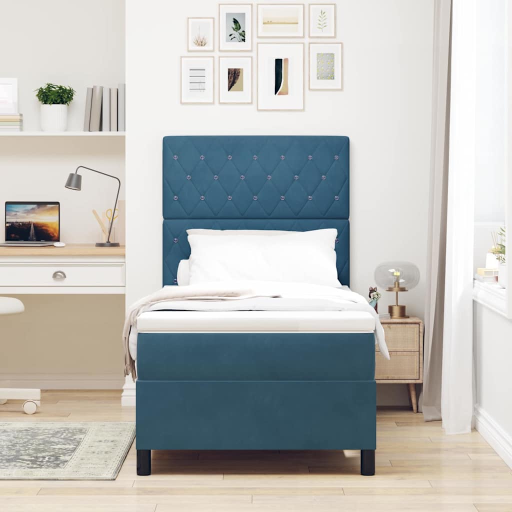 LED Box Spring Bed met matras Donkerblauw 90 x 190 cm Fluweel – afbeelding 4
