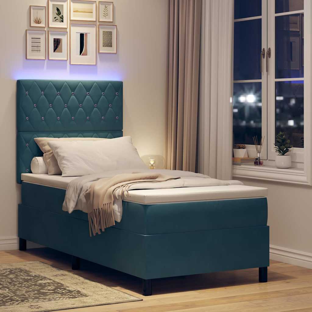 LED Box Spring Bed met matras Donkerblauw 90 x 190 cm Fluweel – afbeelding 5