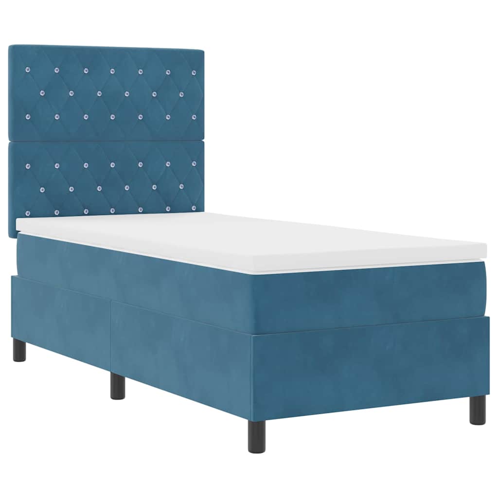 LED Box Spring Bed met matras Donkerblauw 90 x 190 cm Fluweel – afbeelding 6