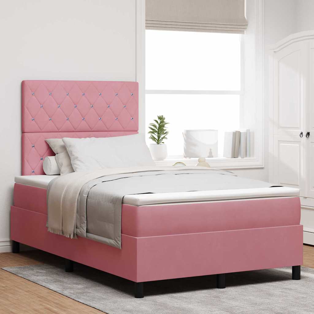 LED Box Spring Bed met matras Roze 120 x 200 cm Fluweel – afbeelding 1