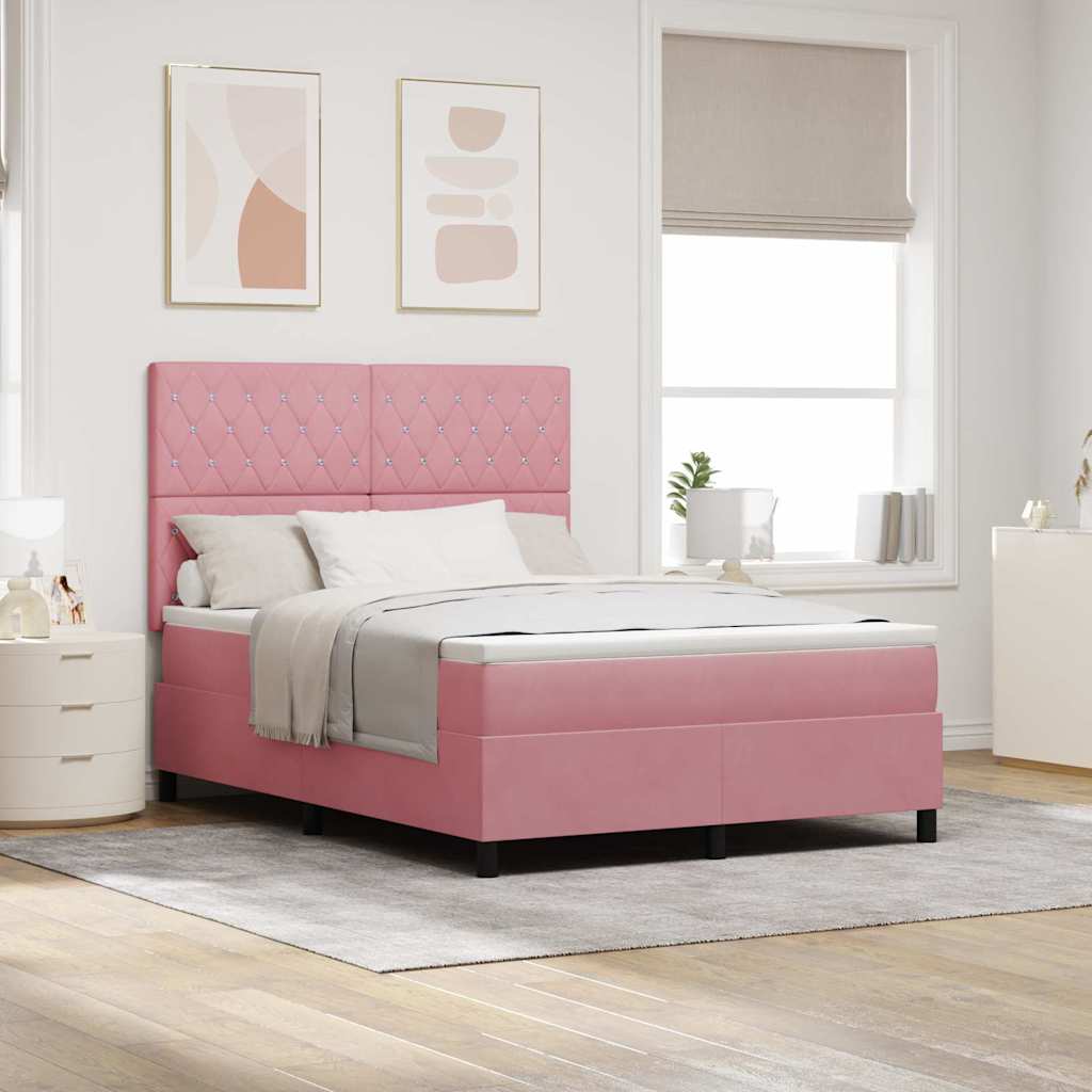 LED Box Spring Bed met matras Roze 140 x 200 cm Fluweel