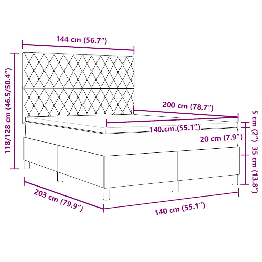 LED Box Spring Bed met matras Roze 140 x 200 cm Fluweel – afbeelding 12