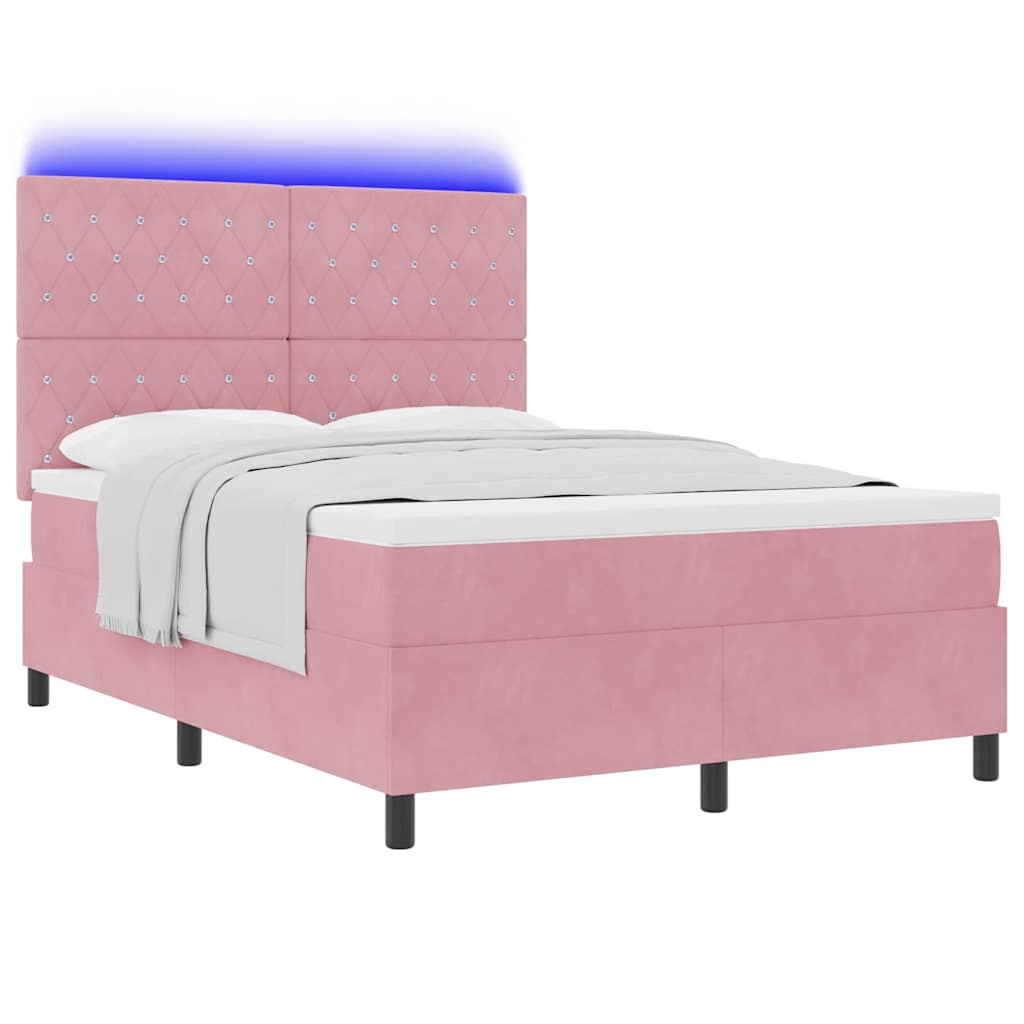 LED Box Spring Bed met matras Roze 140 x 200 cm Fluweel – afbeelding 3