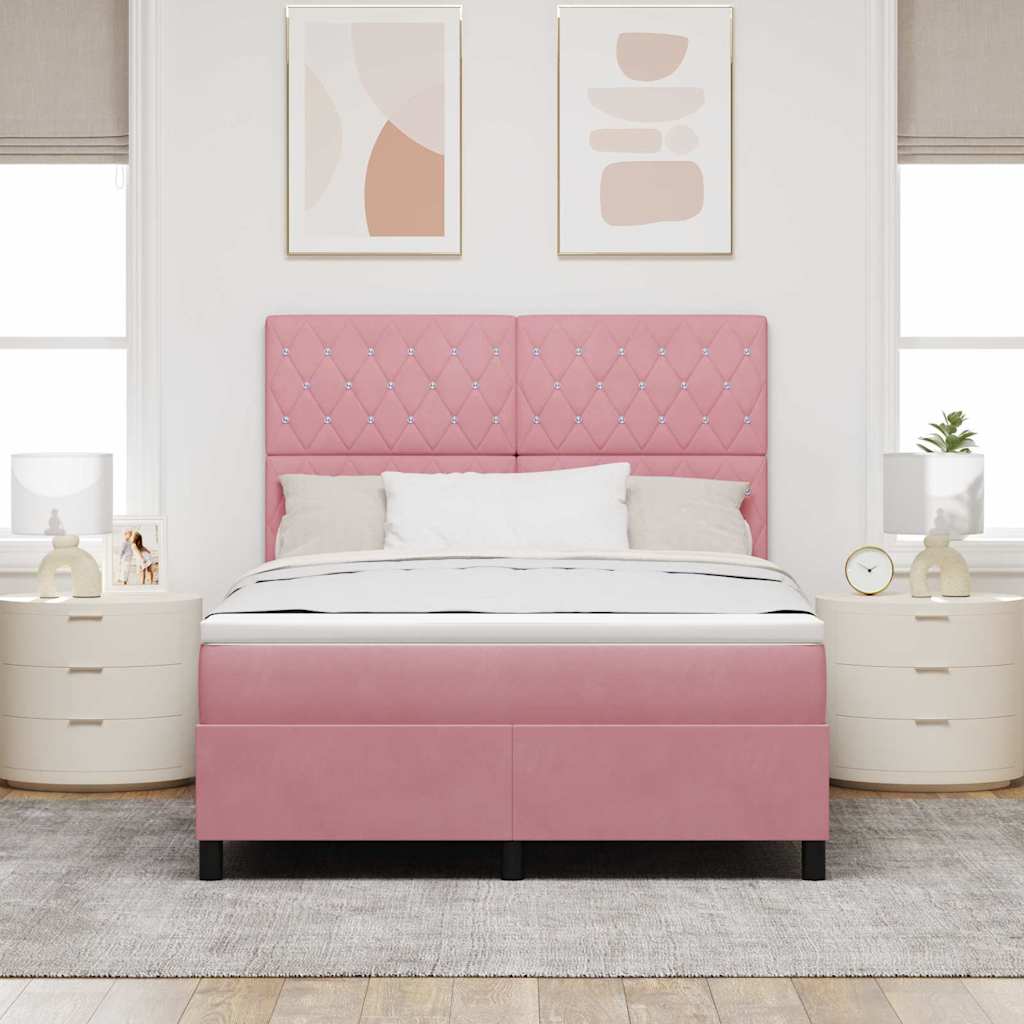 LED Box Spring Bed met matras Roze 140 x 200 cm Fluweel – afbeelding 4