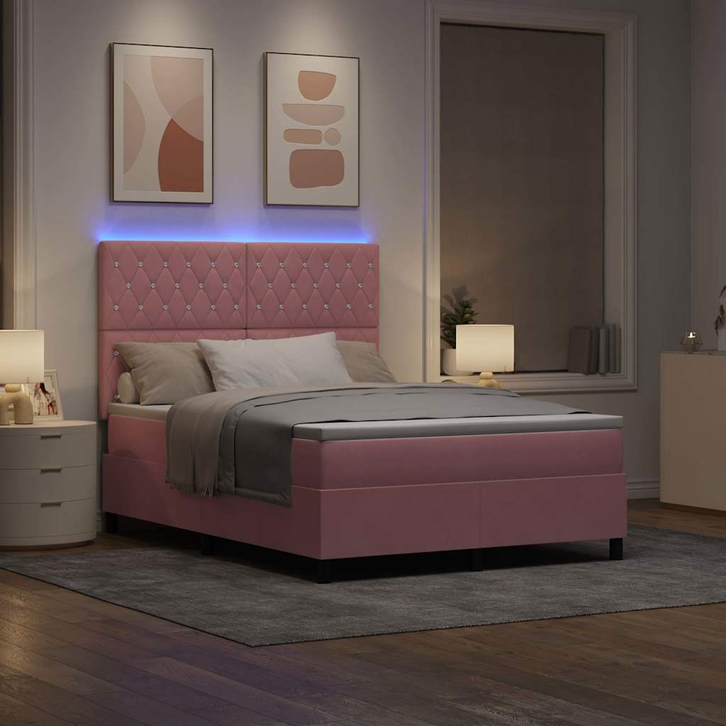 LED Box Spring Bed met matras Roze 140 x 200 cm Fluweel – afbeelding 5