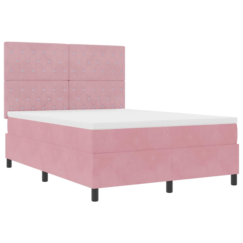LED Box Spring Bed met matras Roze 140 x 200 cm Fluweel – afbeelding 6