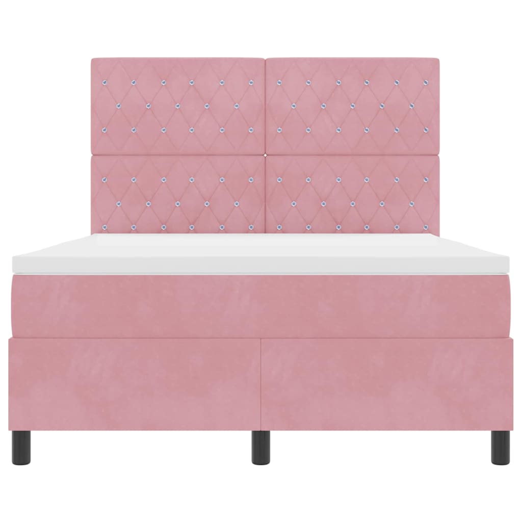 LED Box Spring Bed met matras Roze 140 x 200 cm Fluweel – afbeelding 8