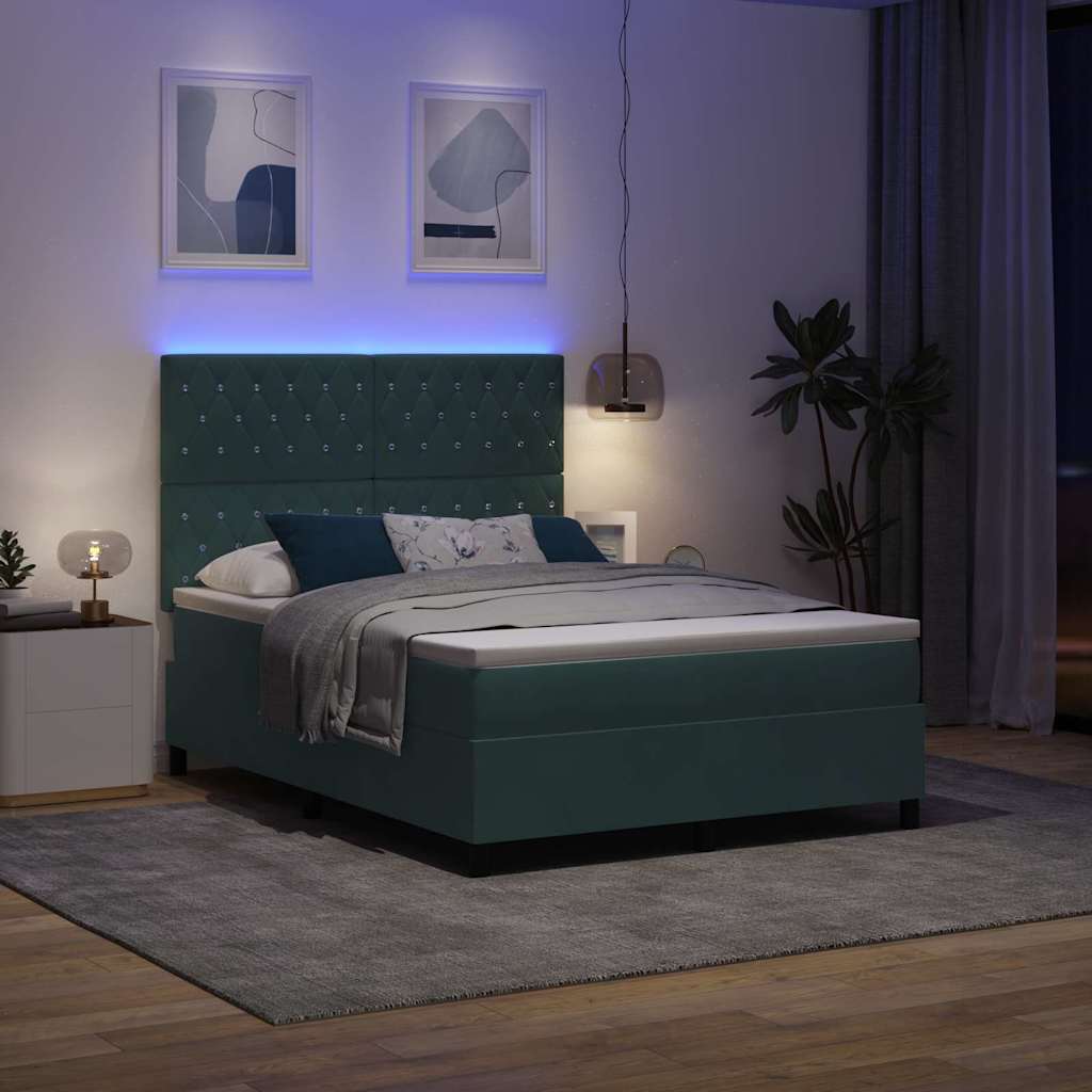LED Box Spring Bed met matras Donkergroen 160 x 200 cm Fluweel – afbeelding 5