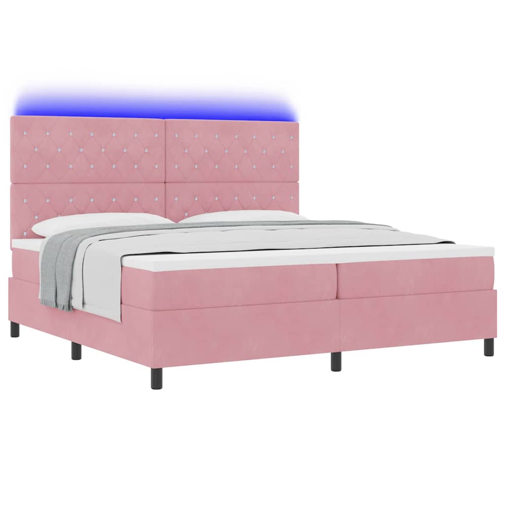 LED Box Spring Bed met matras Roze 200 x 200 cm Fluweel – afbeelding 3