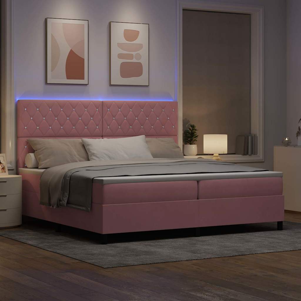 LED Box Spring Bed met matras Roze 200 x 200 cm Fluweel – afbeelding 5