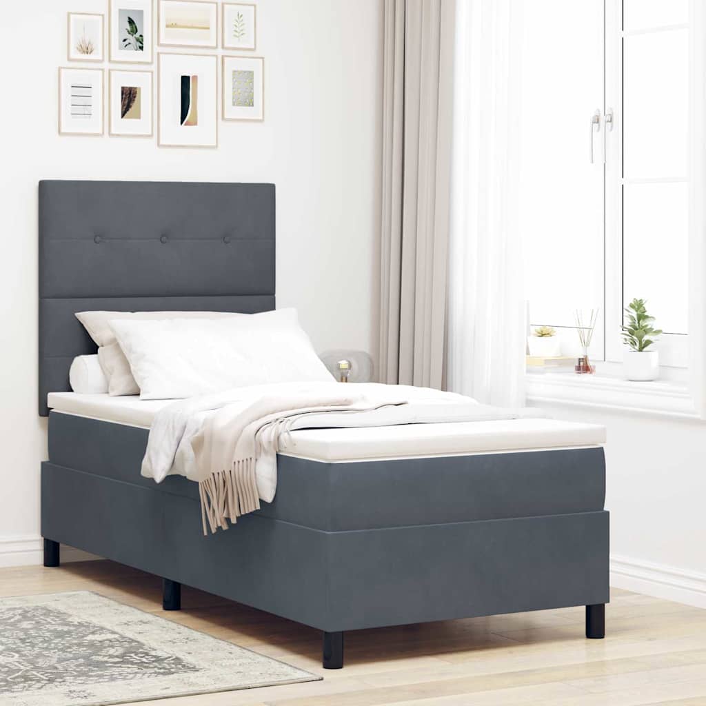 LED Box Spring Bed met matras Donkergrijs 80 x 200 cm Fluweel – afbeelding 1