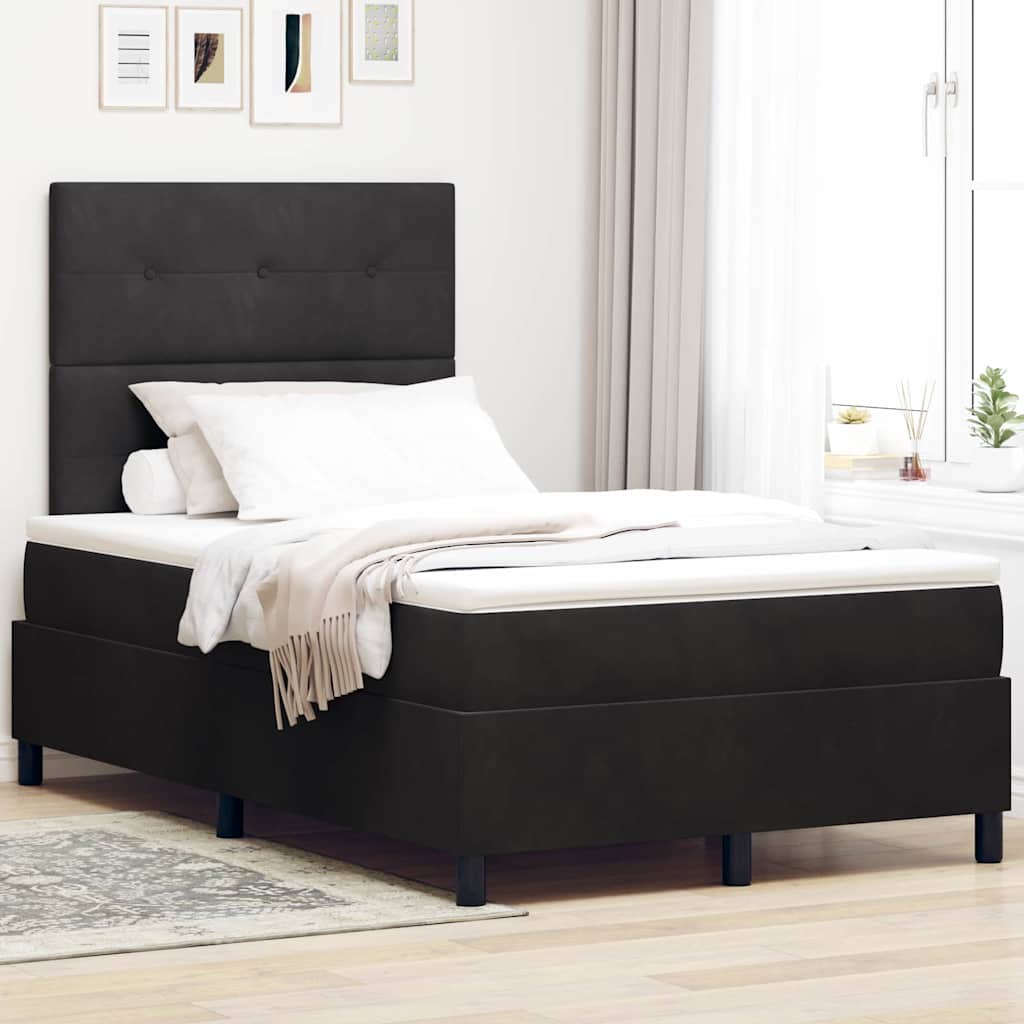 LED Box Spring Bed met matras Zwart 120 x 190 cm Fluweel – afbeelding 1