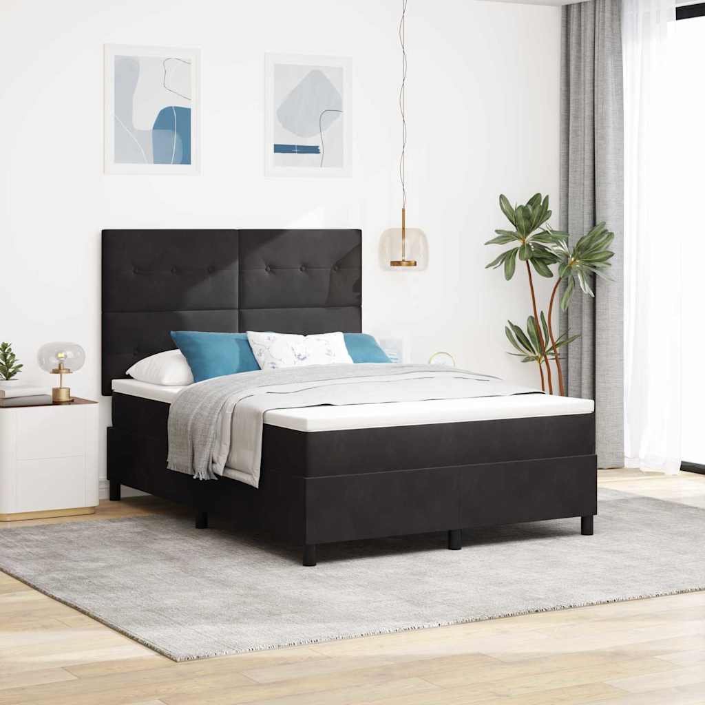LED Box Spring Bed met matras Zwart 140 x 200 cm Fluweel – afbeelding 1