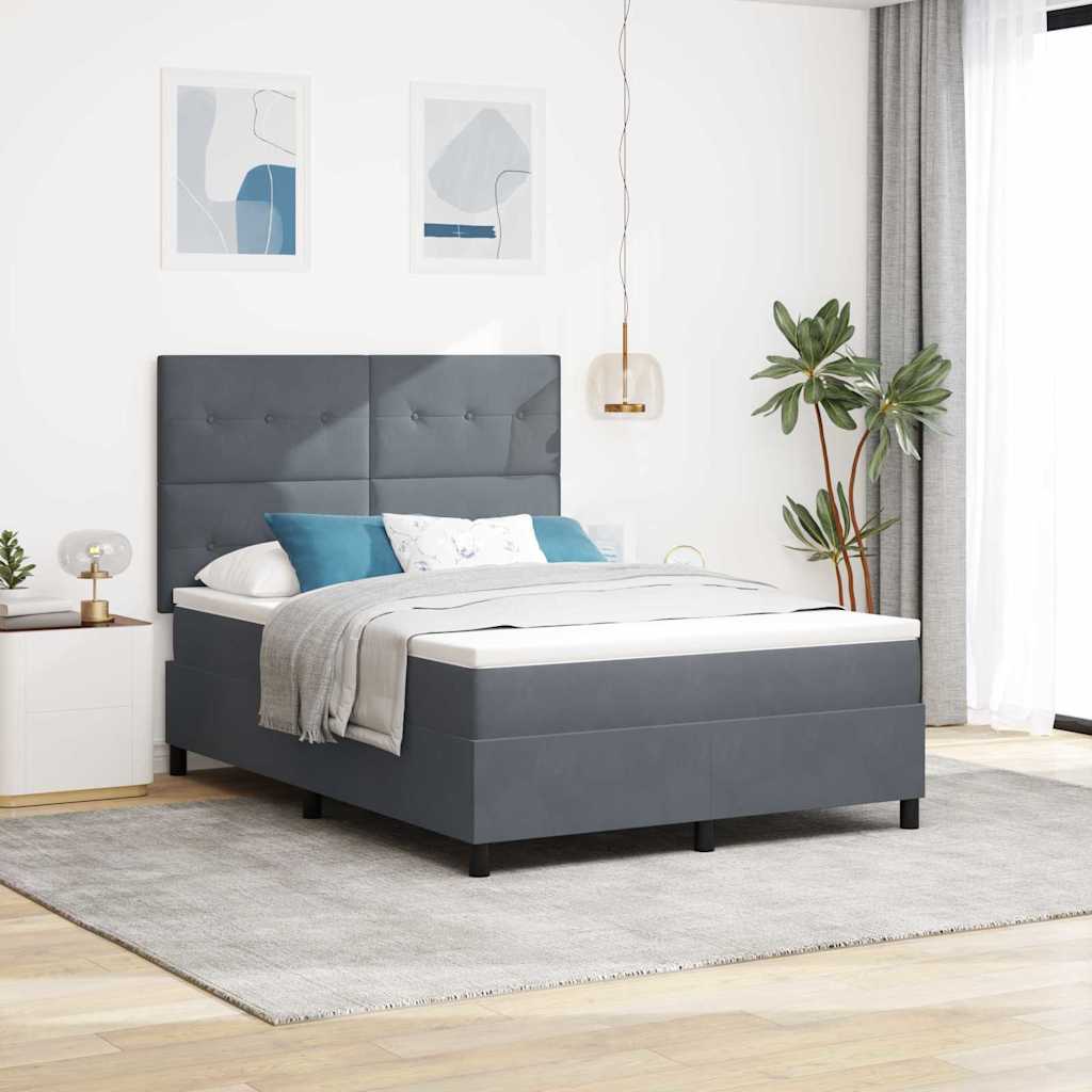 LED Box Spring Bed met matras Donkergrijs 160 x 200 cm Fluweel – afbeelding 1
