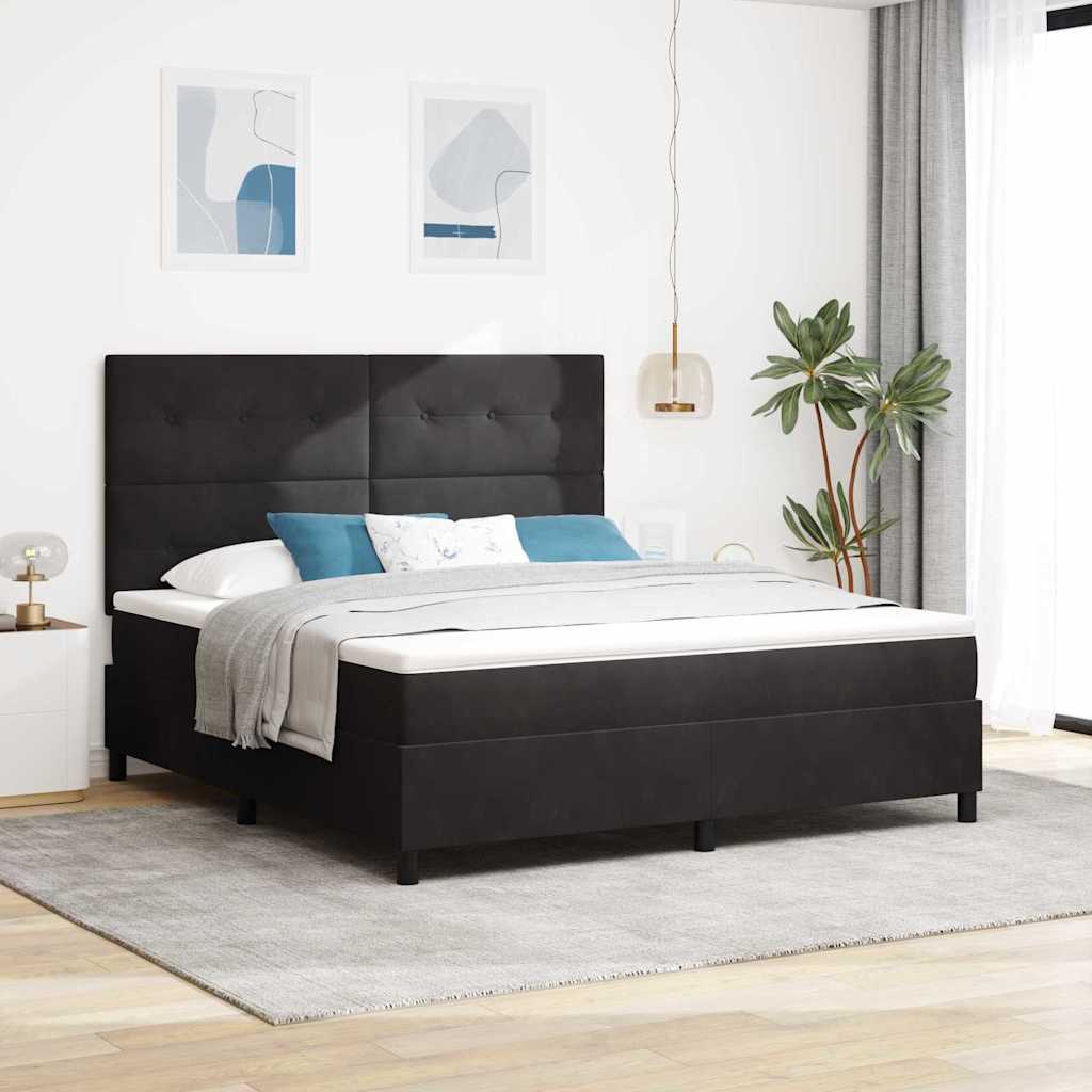 LED Box Spring Bed met matras Zwart 180 x 200 cm Fluweel – afbeelding 1
