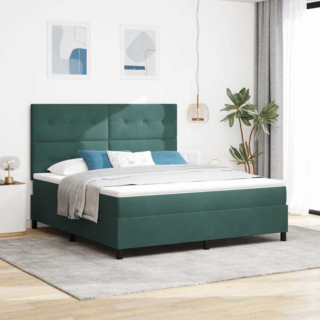 LED Box Spring Bed met matras Donkergroen 180 x 200 cm Fluweel – afbeelding 1