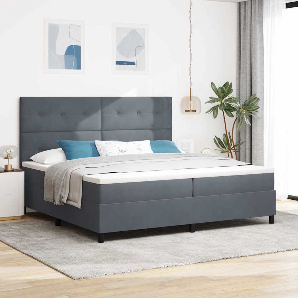 LED Box Spring Bed met matras Donkergrijs 200 x 200 cm Fluweel