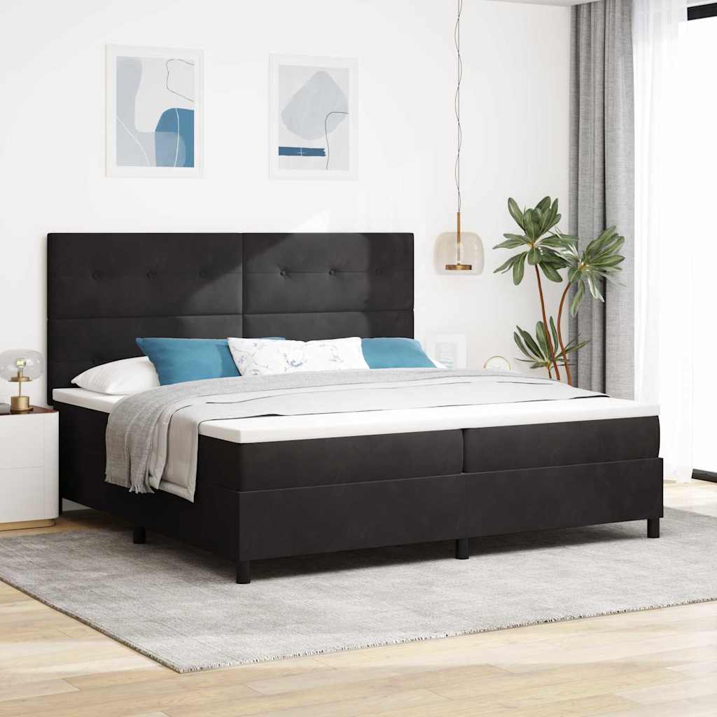 LED Box Spring Bed met matras Zwart 200 x 200 cm Fluweel – afbeelding 1