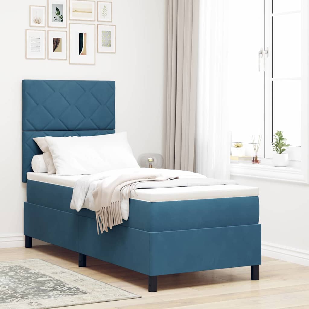 LED Box Spring Bed met matras Donkerblauw 80 x 200 cm Fluweel – afbeelding 1