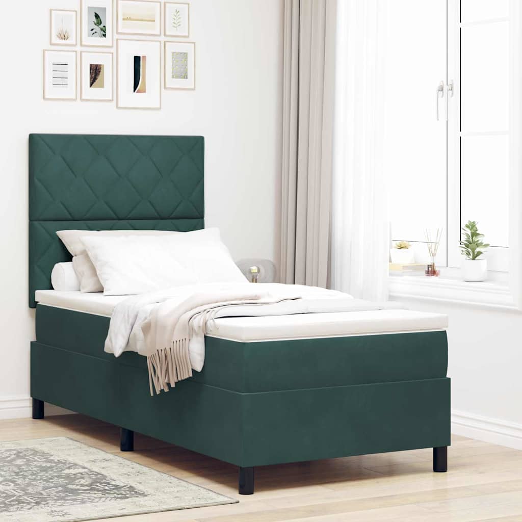 LED Box Spring Bed Donkergroen 90 x 190 cm Fluweel – afbeelding 1