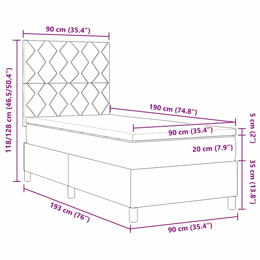 LED Box Spring Bed Donkergroen 90 x 190 cm Fluweel – afbeelding 12