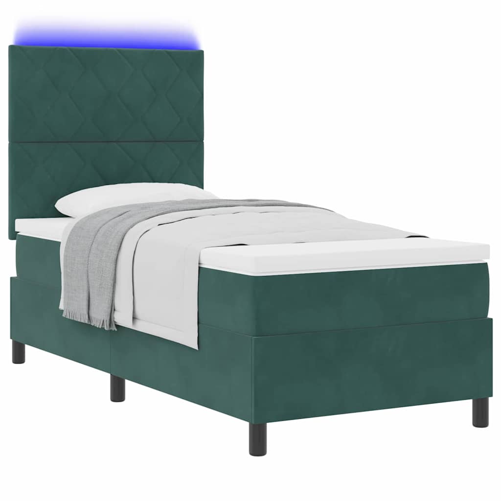 LED Box Spring Bed Donkergroen 90 x 190 cm Fluweel – afbeelding 3