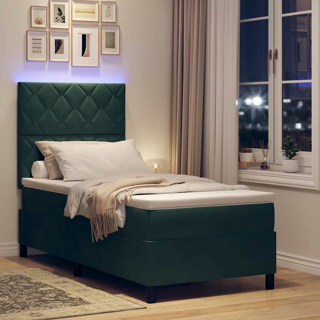LED Box Spring Bed Donkergroen 90 x 190 cm Fluweel – afbeelding 5